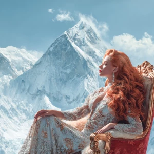 Create an image of a stunning red-haired supermodel gracefully s...