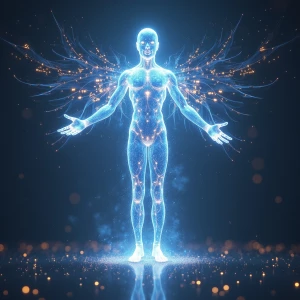 In the ethereal realm of cyberspace, a luminous ethereal being k...