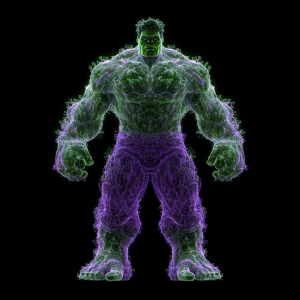 fractal incredible hulk, glowing green neon colors, purple backg...
