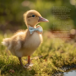 Prompt:
“A tiny baby call duck named Jazz, wearing a cute pastel...