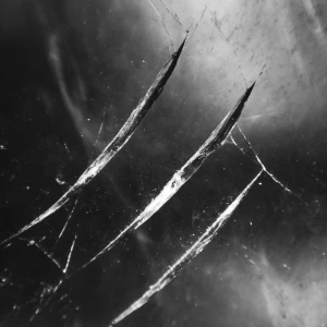 Three diagonal gouges scrape through glass in front of the eyes....