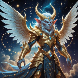 A dazzling celestial goblin ruler, radiating opulence amidst the...