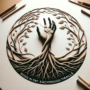 Roots transforming into reaching hands 
The system is vertical w...