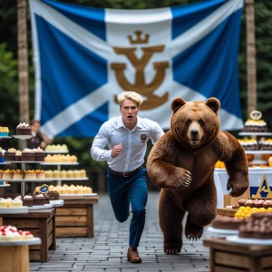 Create an image of a 5 foot 2 adult male with blonde hair and bl...