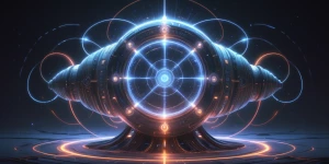 A shimmering quantum communication device, its intricate design...
