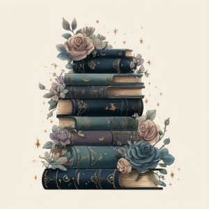 A single tall, elegantly detailed stack of Victorian books in de...