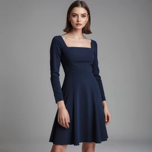 “A modern classy western dress for women, solid navy blue crepe...