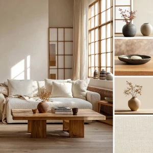 Create an interior design scene inspired by the Japandi aestheti...