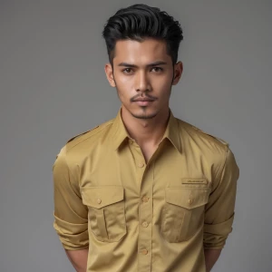 Laki-laki gemuk bercelana panjang kuning khaki