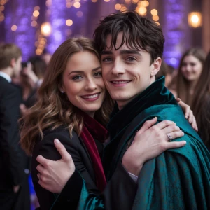 create a image of tom felton and his little sis Sydney hugging b...