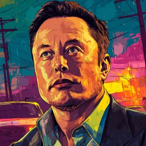 Elon Musk in GTA art style,  Медведь, gta style illustration, ne...