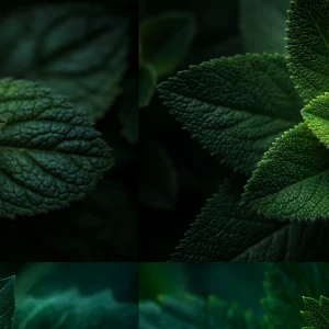 macro shot of a lush green leaf rosette at the center, sharp ser...
