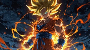 Ultra-detailed epic anime illustration of Goku from Dragon Ball...