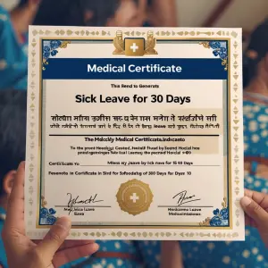 Generate a medical certificate for sick leave for 30 days in hos...