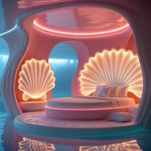 Immerse yourself in the tranquil luxury of the Lagoon Shell Room...