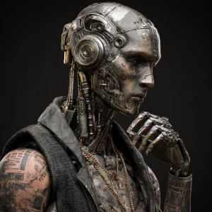 3d android robot in the style of cyberpunk full body portrait