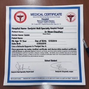 Please update my medical certificate are hospital name is Sanjiv...