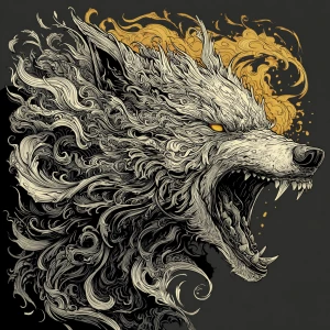A hyper-detailed vector illustration of a feral demonic beast wi...