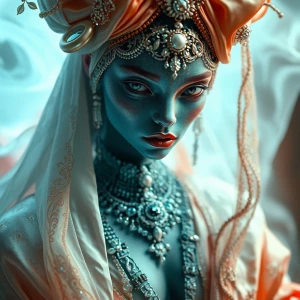 A mesmerizing ethereal creature, draped in sumptuous silk garmen...