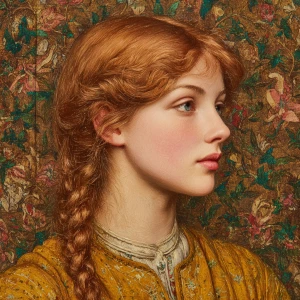 pre-raphaelite painting of a beautiful ginger woman