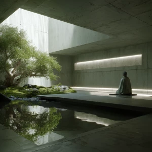 Prompt Biophilic Minimalism, Architectural Realism, Serene Zen s...