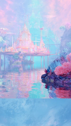 In the center of the photograph, an ethereal underwater city eme...