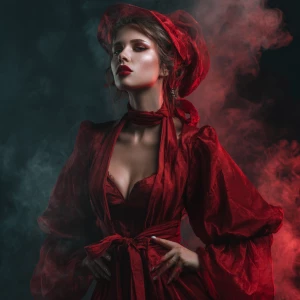 Create an photo of a trendy and fashionable red witch with a uni...