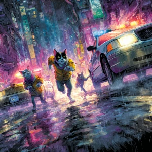 Humanoid gangster cats that look like humans and walk upright, s...