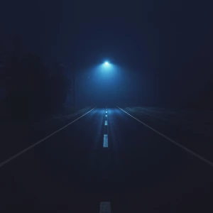 Instrumental blues atmosphere, empty road at night with a single...