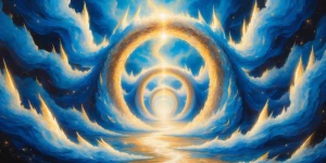 A celestial portal brimming with radiant energy, its swirling hu...