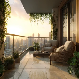 Create an ultra-realistic image of a modern luxury apartment bal...