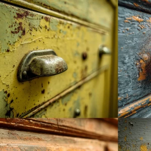 Capture a detailed close-up of a single section of a kitchen cab...