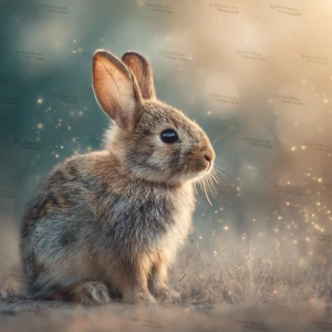 “baby rabbit sitting in soft morning meadow light, ultra-detaile...