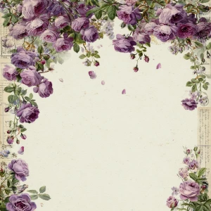 Victorian Mauve Rose Journal Page (Unlined, Top Garland Border)...