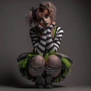 Generate a detailed image of a girl in a Halloween-inspired outf...