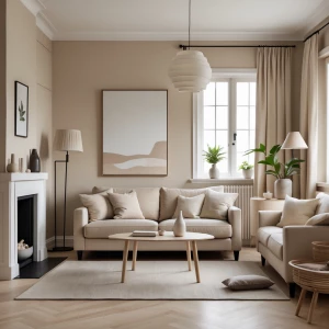 Soft beige interior, Scandinavian calm