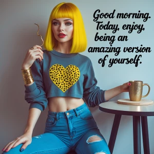 Erstelle ein bild: eine frau mit kurzen, hellbraunen haaren, läc...