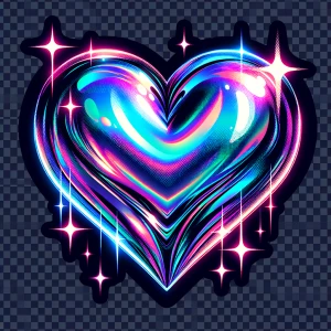 Y2K chrome heart with holographic reflections, neon glow and spa...