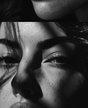 Ultra realistic big close-up portrait of Monica Bellucci, black...