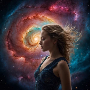 In the midst of an interstellar dance, a whimsical nebula drifte...