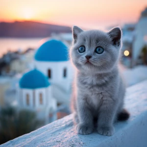 Koko the kitten, silver-gray British shorthair kitten with round...