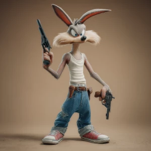 3d wile e coyote dressed in a wife beater t shirt, blue jeans, t...