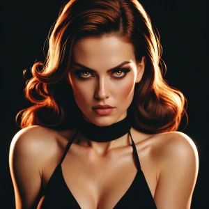 Create an image of a mysterious and powerful woman exuding confi...