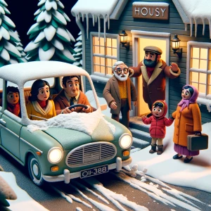 maak een filmpje waar een auto met een chauffeur een jongen meis...