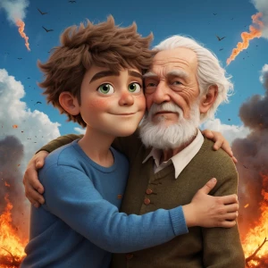 Create an image of a 5 foot 8 adult male with brown fluffy hair...