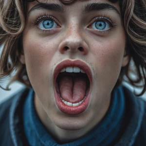 Eyes clothes mouth wide open