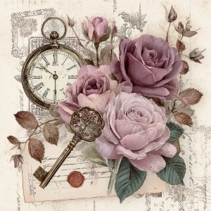Victorian Mauve Rose Ephemera – Single Journaling Card (Pocket W...