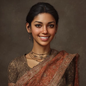 Generate a realistic image of a 21-year-old Indian woman wearing...