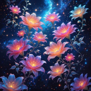 In the heart of a bustling galaxy, a celestial garden blooms wit...