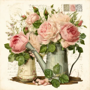 Victorian Mauve Rose Garden Cards – 2 Large Cards (Watering Can...